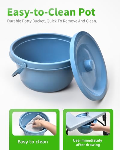 Bedside Commode - Rolling Shower Chair with Wheels - Portable Toilet for Elderly - Rear Locking Wheels 7-qt Commode Bucket Included, HDB-601A