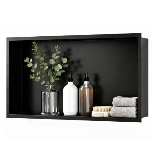 SaniteModar Stainless Steel Shower Niche Insert 24" x 12" Matte Black | No Tile Needed, Recessed Horizontal Bathroom Niche, Waterproof, Space-saving, Easy Setup, Built-in Storage for Bathroom - color: Matte Black, size: 12" x 24", Single