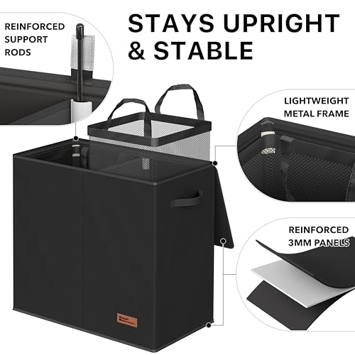 Simple Houseware Double Laundry Hamper with Lid & Removable Bags, Black | Heavy Duty 600D Polyester, Water-Resistant Surface - color: Black
