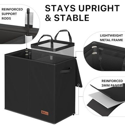 Simple Houseware Double Laundry Hamper with Lid & Removable Bags, Black | Heavy Duty 600D Polyester, Water-Resistant Surface - color: Black