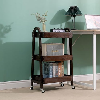 3 Tier Rolling Craft Cart Slim Rolling Storage Cart Wooden Cart on Wheels Bathroom Organizer Rolling Utility Cart Mobile Shelving Unit for Kitchen Bathroom Laundry Narrow Places (Black) - color: Black