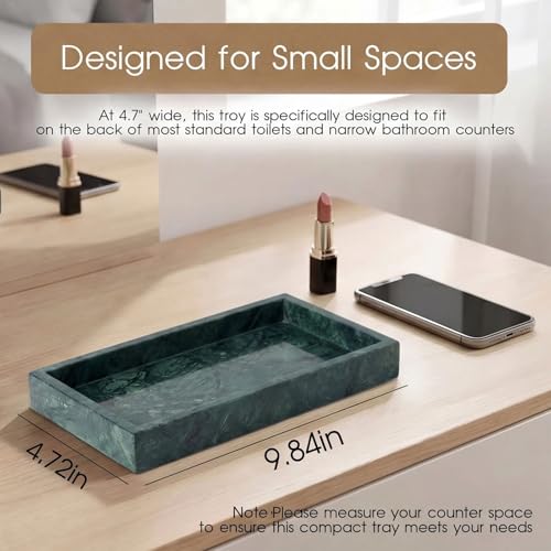 Natural Marble Tray Heavyweight Stone Vanity Tray for Bathroom Countertop, Coffee Table & Dresser - Handcrafted Rectangular Organizer (Green, 9.84" x 4.72" x 1.18") - color: Green