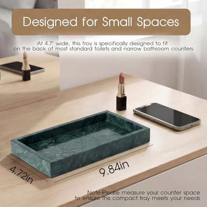 Natural Marble Tray Heavyweight Stone Vanity Tray for Bathroom Countertop, Coffee Table & Dresser - Handcrafted Rectangular Organizer (Green, 9.84" x 4.72" x 1.18") - color: Green