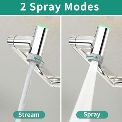 Modern Bathroom Faucet 1 Hole with Temperature Display, Chrome | Batteries-Free, 1080° Rotatable Single Hole Bathroom Faucet, Single Handle Bathroom Vanity Faucets, 2 Spray Modes - color: Chrome