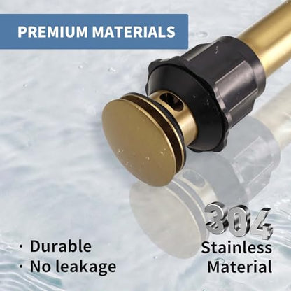 Bathroom Sink Pop Up Drain Stopper, BWE Brushed Gold Finish Stainless Steel Drain with Overflow, Household Universal Vanity Sink Drain Replacement - color: Brushed Gold