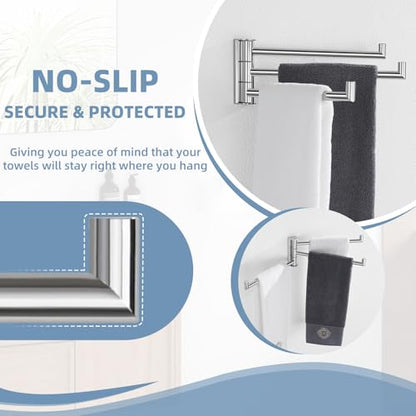Aomasi Swivel Towel Rack with 3 Rotating Arm, Polished Chrome, Wall Mounted | 304 Stainless Steel, Rustproof Folding Towel Bar for Bathroom Kitchen RV, 180° Rotate Independently, Space-saving Design - color: Polished Chrome