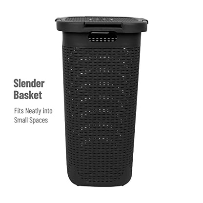 Mind Reader Slim Laundry Hamper with Lid, 60L Tall Clothes Basket, Narrow Tapered Design for Bathrooms, Closets and Laundry Rooms, Plastic, 2 Pack, Black - color: Black, size: 2-Pack