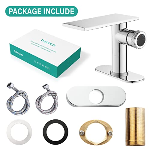 becola Modern Chrome Bathroom Faucet， Waterfall Faucet for Bathroom Sink， Single Hole Bathroom Sink Faucet Cold and Hot Basin Mixer Tap， Single Handle Bathroom Faucet with Adjust Knobs and Deck Plate - color: Chrome, size: low