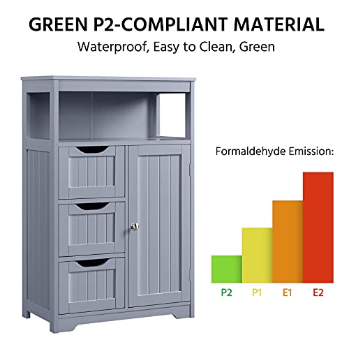 Topeakmart Wood Bathroom Floor Cabinet, Free Standing Storage Cabinet with 3 Drawers and Cupboard, for Hallway/Entryway/Living Room Accent Furniture, Gray - color: Grey