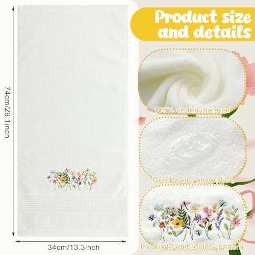 SmoothNovelty 2 Pcs Boho Floral Hand Towels Cream Bathroom Decor 14x29 Inch Embroidered 100% Cotton Soft Absorbent Spring Summer Decorative Hand Towels for Bathroom Kitchen - style: Boho Floral