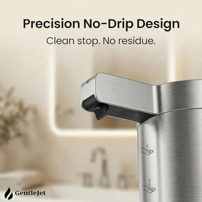 GentleJet SmoothDrop Automatic Liquid Soap Dispenser Touchless, No-Drip Precision Pump, USB-C Rechargeable, 304 Stainless Steel, Waterproof Countertop Dispenser for Kitchen & Bathroom Sink, 270 ml - color: Silver