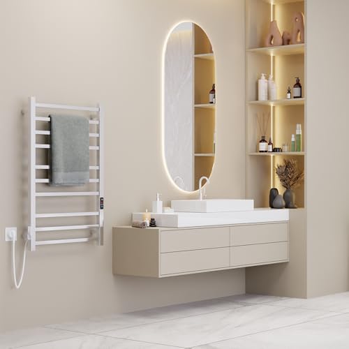 SATOH Towel Warmer for Bathroom Heated Towel Rack Wall Mounted Electric Drying Rail with Plug-in Installation & Timer Stainless Steel Hot Towel Warmer - 88cm x 53cm (Polished Chrome)