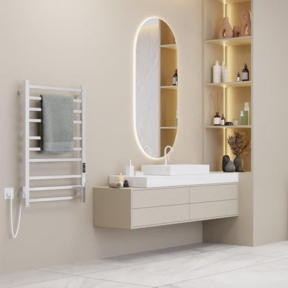 SATOH Towel Warmer for Bathroom Heated Towel Rack Wall Mounted Electric Drying Rail with Plug-in Installation & Timer Stainless Steel Hot Towel Warmer - 88cm x 53cm (Polished Chrome)