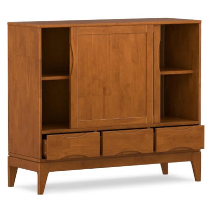 SIMPLIHOME Lowry 39" Wide Veneer and Metal Cabinet in Walnut Veneer - color: Teak Brown, size: 48 inch