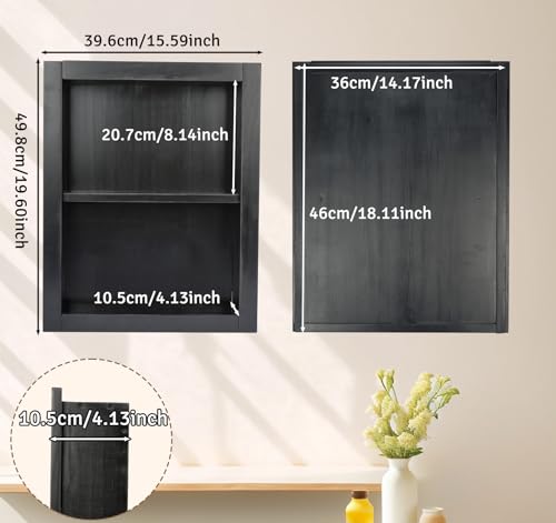 14''x18''Shower Niche, Wood Recessed Wall Niche Medicine Cabinets 2-Tier | Bathroom Niche Wooden Shower Niche Black Niche Cabinets for Living Room Bathroom Storage - size: 2-Tier