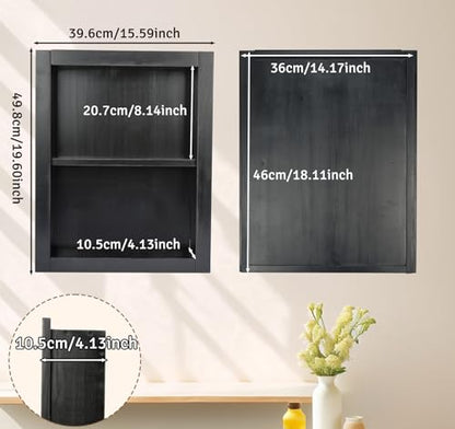 14''x18''Shower Niche, Wood Recessed Wall Niche Medicine Cabinets 2-Tier | Bathroom Niche Wooden Shower Niche Black Niche Cabinets for Living Room Bathroom Storage - size: 2-Tier