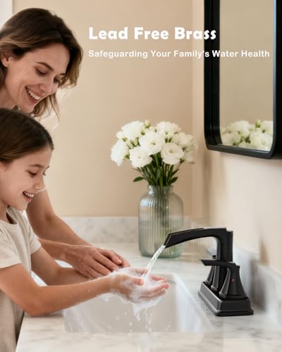 Fapully Oil Rubbed Bronze Bathroom Faucet, Waterfall 4 Inch Centerset | Mudroom Faucet, Lead-Free Brass, Faucet for Bathroom Sink with Pop-up Drain, Bathroom Sink Faucet - color: Oil Rubbed Bronze