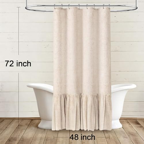 Farmhouse Shower Curtain Ruffle Linen Beige 48" W x 72" L | Linen Fabric, Farmhouse Boho, Bottom Ruffle, Rustic, Country, Natural Look, Washable, Shower Curtain for Bathroom Bathtub - color: Beige, size: 48"W x 72"L