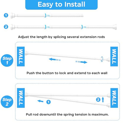 Shower Rod 31-63" White Spring Tension Curtain Rod Adjustable | 7/8" Shower Curtain Rod Carbon Steel Tube, Rust-Proof Non-Slip Tool-Free, Curtain Rods for Windows Bathroom Room Divider - color: White, size: 31"-63"-1P