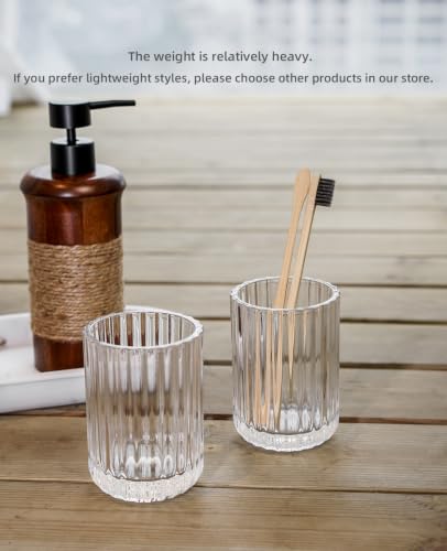 2 piece Simple Transparent Glass Toothbrush Cup and Holder Set | Glass material,Thick heavy base,Can be used as toothbrush holder, pen holder, rinse your mouth etc.