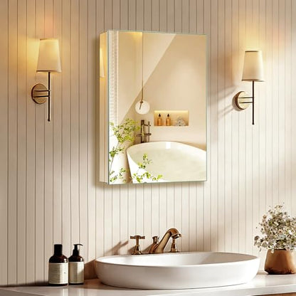 14 x 18 Inch Bathroom Medicine Cabinet with Mirror, Medicine Cabinet Mirror, Bathroom Mirror with Storage with One Adjustable Shelf, Assembly Required, Support Recessed or Surface Mount - size: 14 x 18