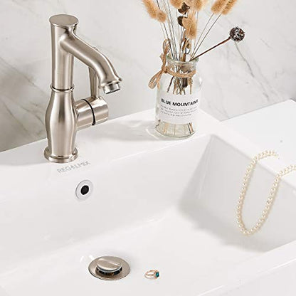 REGALMIX Vessel Sink Drain, Bathroom Faucet Vessel Sink Pop Up Drain Stopper, Built-In Anti-Clogging Strainer, Brushed Nickel with Overflow,Fits Standard American Drain Hole(1-1/2" to 1-3/4") R086J-BN - color: Brushed Nickel, size: With Overflow