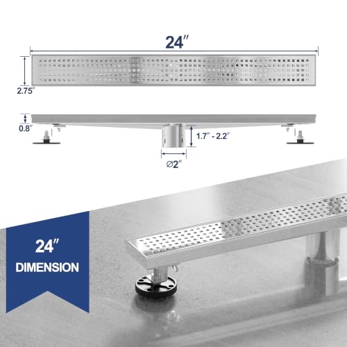 Neodrain 24" Linear Shower Drain, Polished 304 SS Bathroom Linear Drain | Polished Shower Drain with Quadrato Grate& Adjustable Feet, Long Rectangle Shower Floor Drain in Bathroom, Balcony etc,cUPC - color: Polished, size: 24 In