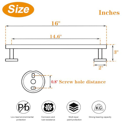 TocTen Bath Towel Bar - Thicken SUS304 Stainless Steel Bathroom Towel Holder, Towel Rod for Bathroom Heavy Duty Wall Mounted Towel Rack Hanger (16IN, Black) - color: Black, size: 16IN