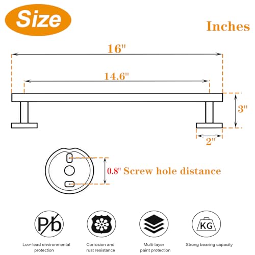 TocTen Bath Towel Bar - Thicken SUS304 Stainless Steel Bathroom Towel Holder, Towel Rod for Bathroom Heavy Duty Wall Mounted Towel Rack Hanger (16IN, Chrome) - color: Chrome, size: 16IN