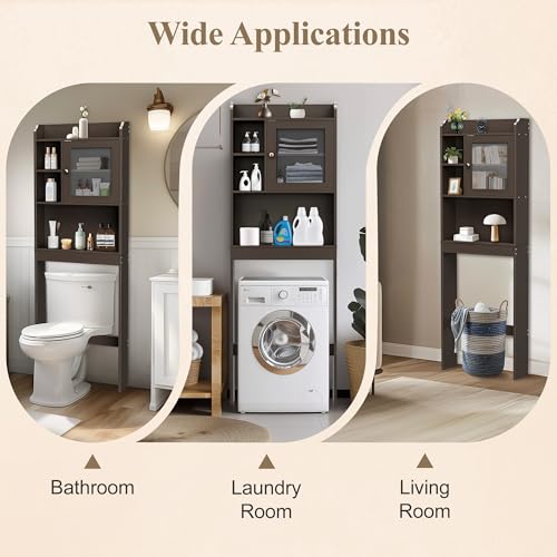 ZENY Over The Toilet Storage Cabinet, Bathroom Organizer with Adjustable Shelf and Double Doors, Freestanding Bathroom Space Saver Toilet Rack (Brown) - color: Brown
