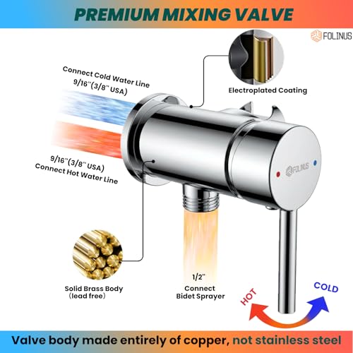 Handheld Bidet Sprayer for Toilet Warm Water Mounted on The Bathroom Vanity，Stainless Steel Hot and Cold Bidet Sprayer with Brass Mixing Valve for Feminine Hygiene (Chrome) - color: Chrome