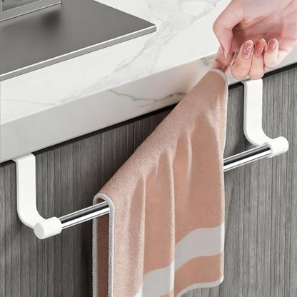 Over Door Towel Rack,Stainless Steel Kitchen Holder for Cabinet & Cupboard,Dish Towel Hanger Bar,Silver - color: Silver