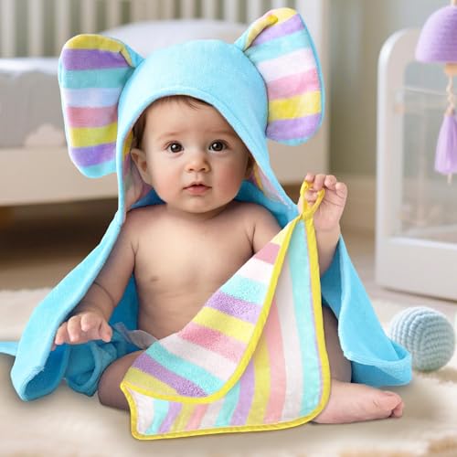 VOOVA & MOVAS Blue Baby Hooded Bath Towels, Organic 100% Cotton,33"X31.5" - color: Baby Blue Elephant, size: 33 x 31.5 inches