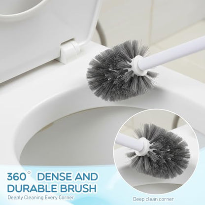 Reallnaive 2 Pack Toilet Brush and Plunger Set 22 Inch Extended Handle Plunger Heavy Duty Toilet Bowl Brush Combo with Holder Bathroom Tools Professional Cleaning Supplies Kit for Maintenance