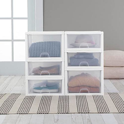 Sterilite Stacking Drawer Storage Organizer for Clothes, 16 Quart, 18-Pack | White Frame, Stackable Modular Clear Plastic Drawers & Containers for Clothing, Accessories, Craft Supplies, Shoes or Linens - size: 16 Quart, style: 18 Pack
