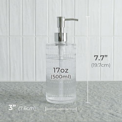 Fluted Glass Hand Soap Dispenser with Silver Slim Pump,17oz | Clear Ribbed Glass Bottle for Bathroom, Dish Soap Dispenser for Kitchen, Rust-Proof Pump - color: Silver Slim