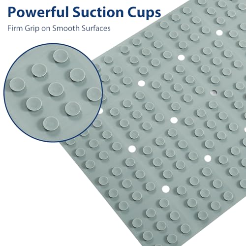 Webos Silicone Bath Mat with Suction Cups – Non-Slip Foldable Bathtub & Shower Mat, Durable & Quick-Dry Safety Tub Mat with Large Drain Holes for Families 28"x 14" Grey - color: Grey, size: 28" x 14" (Rectangular)