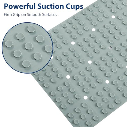 Webos Silicone Bath Mat with Suction Cups – Non-Slip Foldable Bathtub & Shower Mat, Durable & Quick-Dry Safety Tub Mat with Large Drain Holes for Families 28"x 14" Grey - color: Grey, size: 28" x 14" (Rectangular)