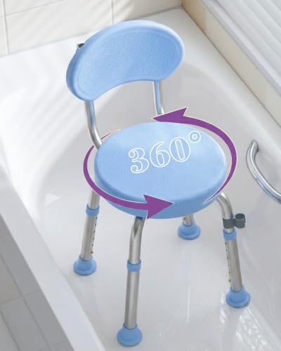Swivel Shower Chair with Back, 360° Height Adjustable Shower Stool, Compact Space-Saving Design for Small Showers, Non-Slip Bathroom Chair for Seniors & Elderly (Blue) - color: Blue