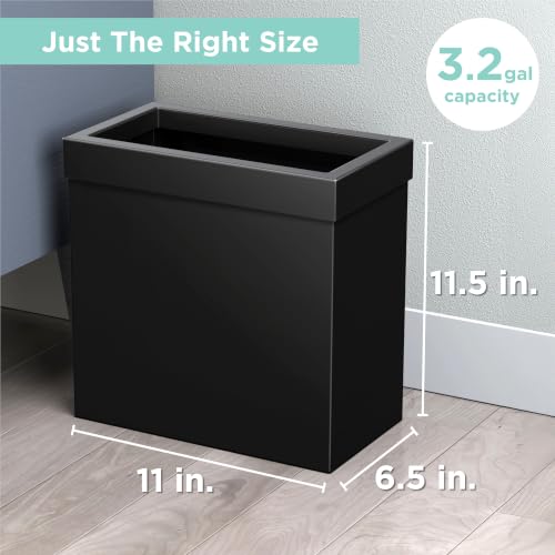 Gatco Small Bathroom Trash Can with Lid, Rectangle 3 Gallon Stainless Steel Wastebasket, Under Sink, Matte Black, for Bathroom, Bedroom, Office (1918) - color: Matte Black