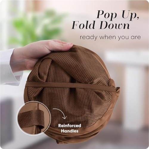 Handy Laundry Collapsible Mesh Pop Up Laundry Hamper with Side Pocket | Sturdy Reinforced Handles, Breathable Foldable Basket for Dorm, Travel, Cruise, Bedroom, 14 x 13 x 24 in, Brown - color: Brown
