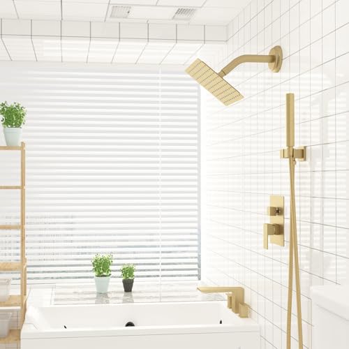 8 In Rain Shower Head High Pressure Rainfall Shower Head Brushed Gold | Square Rain Bathroom Showerhead, High Flow, Large Stainless Steel, Ceiling Mounted, Wall Mounted, Waterfall Full Body - color: Brushed Gold, size: 8 Inch