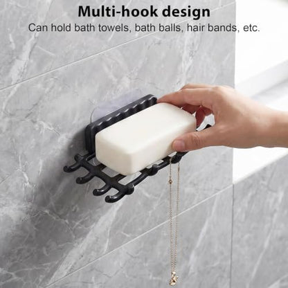 2 Pcs Shower Soap Holder for Wall, Adhesive Wall Mounted Soap Dish | Bar Soap Holder for Shower for Shower with Grid Design for Bathroom, Kitchen (Black)