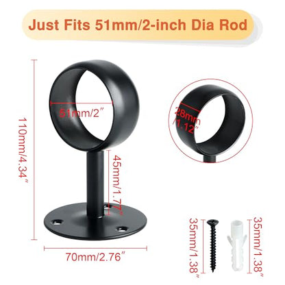 Alise Curtain Rod Holder Bracket 2''Dia,Closet Rod Holders Wall Mount,4Pcs | Ceiling Mounted Curtain Rod Flange Brackets,Ceiling Curtain Rod Brackets,for Bathroom Curtain,Stainless Steel,Black Finish - color: Matte Black, size: 51mm/2-Inch Dia.