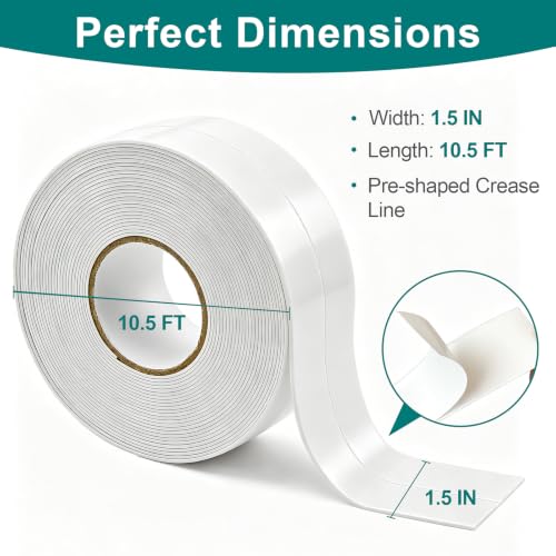 TOUSEA White 1.5"x10.5ft Self Adhesive Caulk Strip for Toilet, Tub, Kitchen | White or Clear Sealing Tape for Toilet, Tub, Sink, Bath Peel and Stick Backsplash - Renter Friendly, Easy Install - style: White-1.5IN-10.5FT-N01