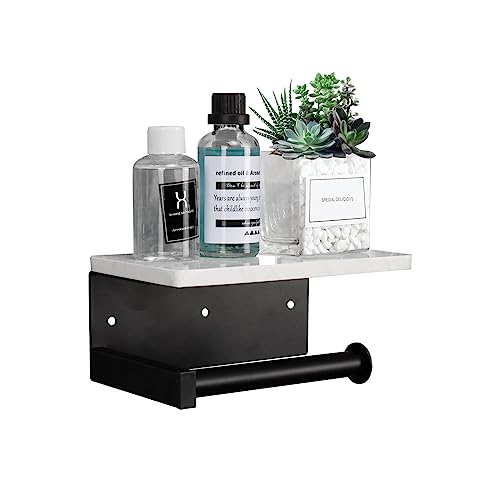 NearMoon Toilet Paper Holder with Shelf, Heavy Duty Bath Toilet Roll Holder with Phone Shelf Tissue Hanger for Bathroom/Kitchen Wall Mounted(Metal & Marble, Matte Black) - color: Matte Black