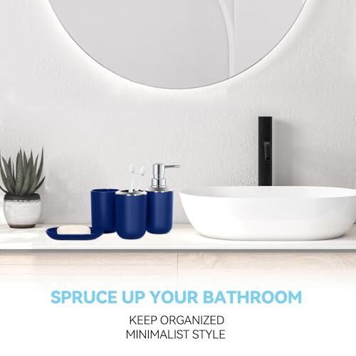 Blue Bathroom Accessories Set 4 PCS, Blue Bathroom Accessories | Plastic Soap Dispenser and Toothbrush Holder Set, Soap Dish and Mouthwash Cup, Boho Bathroom Decor, Bathroom Set - size: 4Pcs Blue