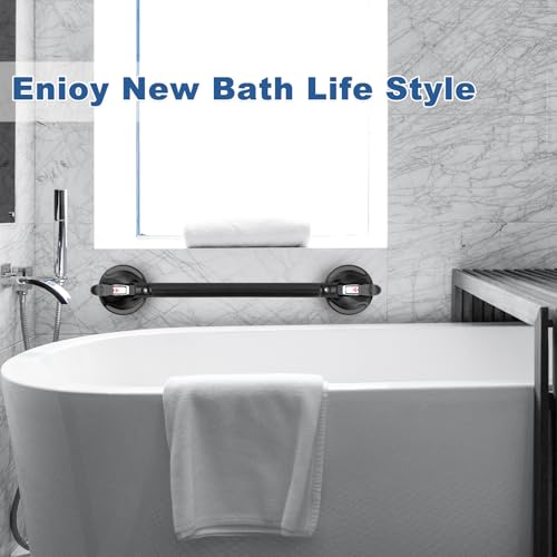 21-Inch Shower Handle - Upgraded Grab Bar with Strong Suction Cups for Bathtub & Shower Safety, Ideal for Seniors, Elderly, Disabled - Black