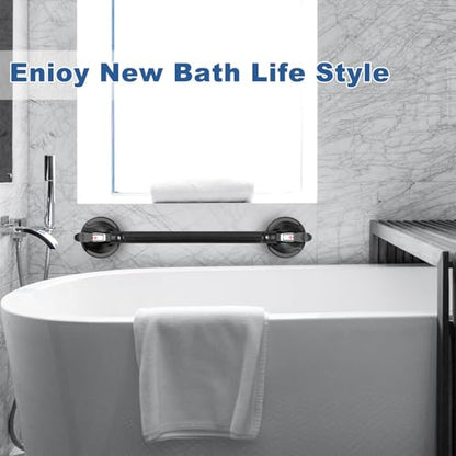 21-Inch Shower Handle - Upgraded Grab Bar with Strong Suction Cups for Bathtub & Shower Safety, Ideal for Seniors, Elderly, Disabled - Black