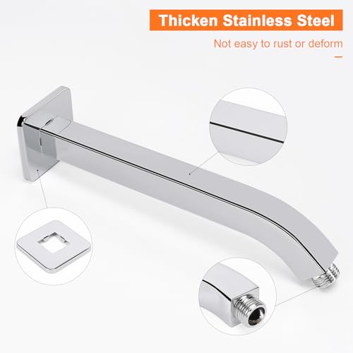Shower Arm with Flange and Teflon Tape, Wall Mounted Square Shower Pipe 304 Stainless Steel Extension Arm for Fixed Shower Head & Handheld Shower (10 Inch, Chrome) - color: Chrome, style: 10 Inch